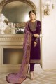 Dark Purple Georgette Satin Churidar Suits