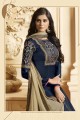 Latest Navy Blue Satin Georgette Churidar Suits with dupatta