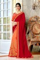 Georgette Saree with Embroidered in Light Orange & Red