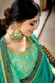 Teal  & Turquoise Blue & Green Embroidered Saree in Georgette & Silk