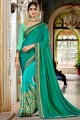 Teal  & Turquoise Blue & Green Embroidered Saree in Georgette & Silk