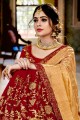 Embroidered Georgette & Jacquard Red & Beige Saree Blouse