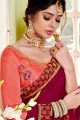 Saree in Pink & Magenta Chiffon & Georgette & Silk with Embroidered