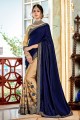 Royal Blue & Beige Georgette & Silk Embroidered Saree with Blouse