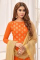 Luring Cotton Churidar Suits in Orange with dupatta