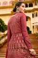 Dark Pink Art Silk Churidar Anarkali Suits in Art Silk