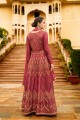 Dark Pink Art Silk Churidar Anarkali Suits in Art Silk