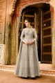Light Grey Art Silk Churidar Anarkali Suits in Art Silk