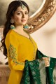 Adorable Yellow Satin Georgette Churidar Suits with Satin Georgette