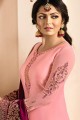 Satin Georgette Churidar Suits in Pink with dupatta