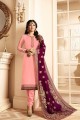 Satin Georgette Churidar Suits in Pink with dupatta