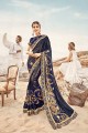 Navy Blue Net & Lycra Saree with Embroidered