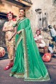 Embroidered Satin & Silk sea Green Saree Blouse