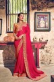 Georgette Embroidered Dark Pink Saree with Blouse