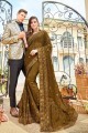 Saree in Olive Green Chiffon with Embroidered