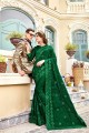 Dark Green Saree in Chiffon with Embroidered