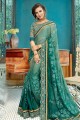 Pastel & Teal Green Georgette Embroidered Saree with Blouse