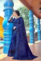 Royal Blue Saree in Embroidered Georgette
