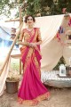 Georgette Embroidered Dark Pink & Peach Saree with Blouse