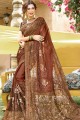 Georgette Brown Saree in Embroidered