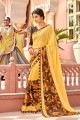 Brown & Yellow Georgette Printed Saree with Blouse