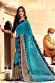 Blue Georgette Saree with Printed