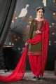 Dark olive Green Silk Cotton Patiala Suits with dupatta