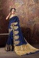 Navy Blue Weaving Saree in Cotton & Silk