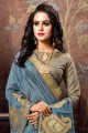 Saree in steel Blue Cotton & Silk with Weaving