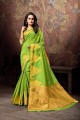 Green Cotton & Silk Saree with Weaving