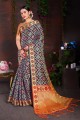 Art Silk Saree with Weaving in Navy Blue