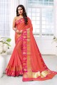 Dark Pink Cotton & Silk Saree with Weaving