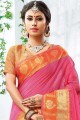 Cotton & Silk Dark Pink Saree in Weaving