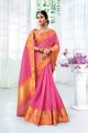 Cotton & Silk Dark Pink Saree in Weaving