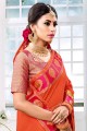 Orange Weaving Saree in Cotton & Silk