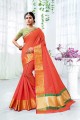 Weaving Saree in Orange Cotton & Silk