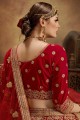 Embroidered Velvet Lehenga Choli  Rose Red