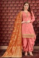 Art Silk Patiala Suits in Peach with Art Silk