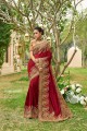 Silk Saree in Maroon with Embroidered