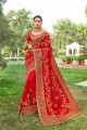 Impressive Red Saree with Embroidered Georgette & Silk