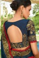 Dark Blue Embroidered Saree in Chiffon