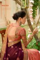 Wine & Dusty Pink  Saree in Embroidered Georgette & Silk