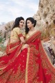 New Red Embroidered Georgette Saree