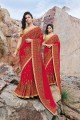 New Red Embroidered Georgette Saree