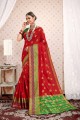 Red Saree in Cotton & Silk with Weaving