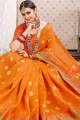 Saree in Orange Cotton & Silk with Weaving