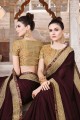 Dark Brown Georgette & Silk Embroidered Saree with Blouse