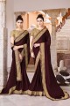 Dark Brown Georgette & Silk Embroidered Saree with Blouse
