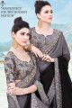 Grey & Black Georgette & Silk Embroidered Saree with Blouse