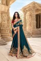 Prussian Blue Saree with Embroidered Georgette & Silk